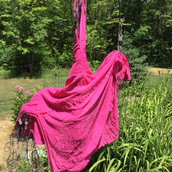 💃🏻PINK HANDKERCHIEF DRESS FUSCHIA GAUZE Sz S - Picture 6 of 16